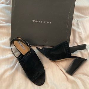 Tahari faux suede sling backs